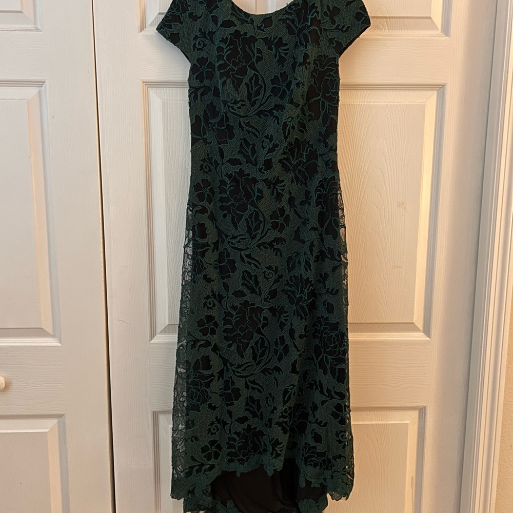 Tadashi Shoji Dark Green High Low Lace Dress Size 4
